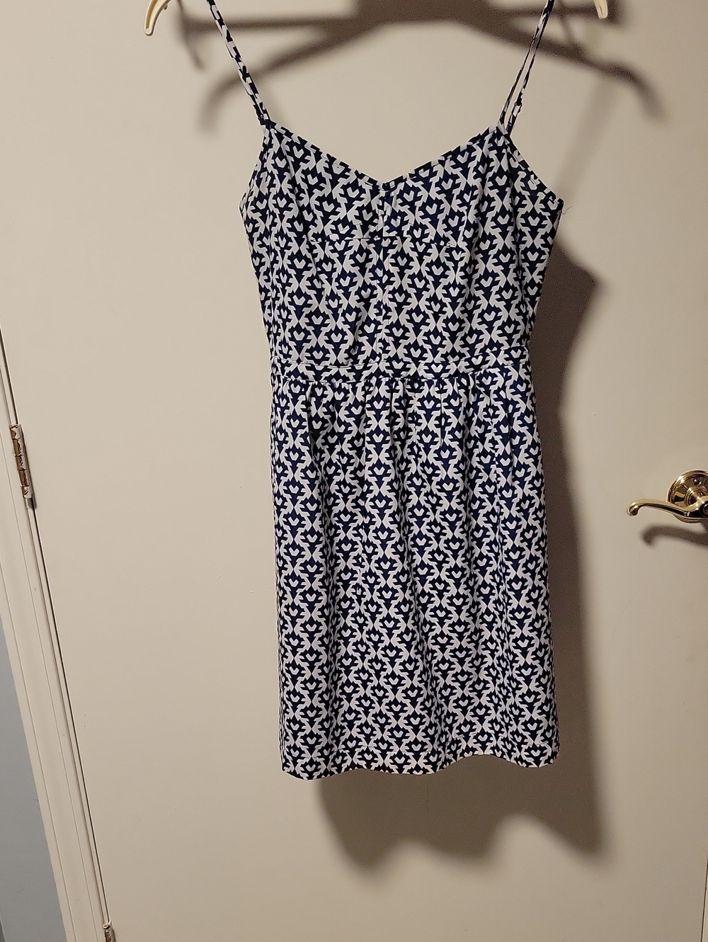 J. Crew Navy and White Printed Spaghetti Strap Mini Dress